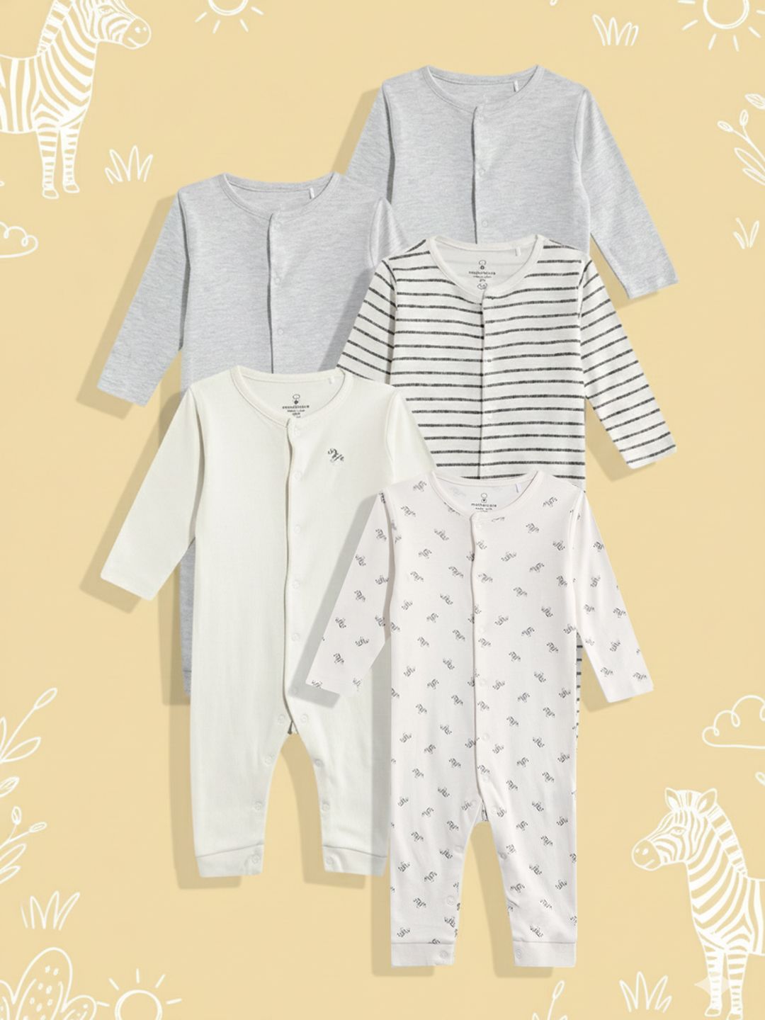 mothercare Pack of 5 Infants Printed Pure Cotton Romper-picture-28