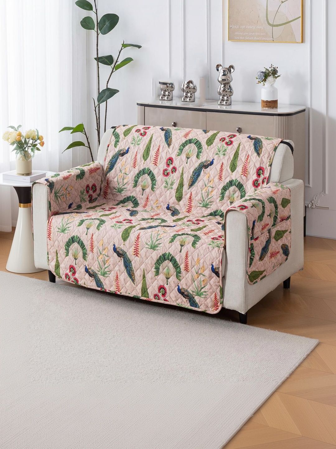 HOUSE OF QUIRK Single Seater Polyester Sofa Mat Anti-Slip, Water-Resistant Mat With Arm-picture-33
