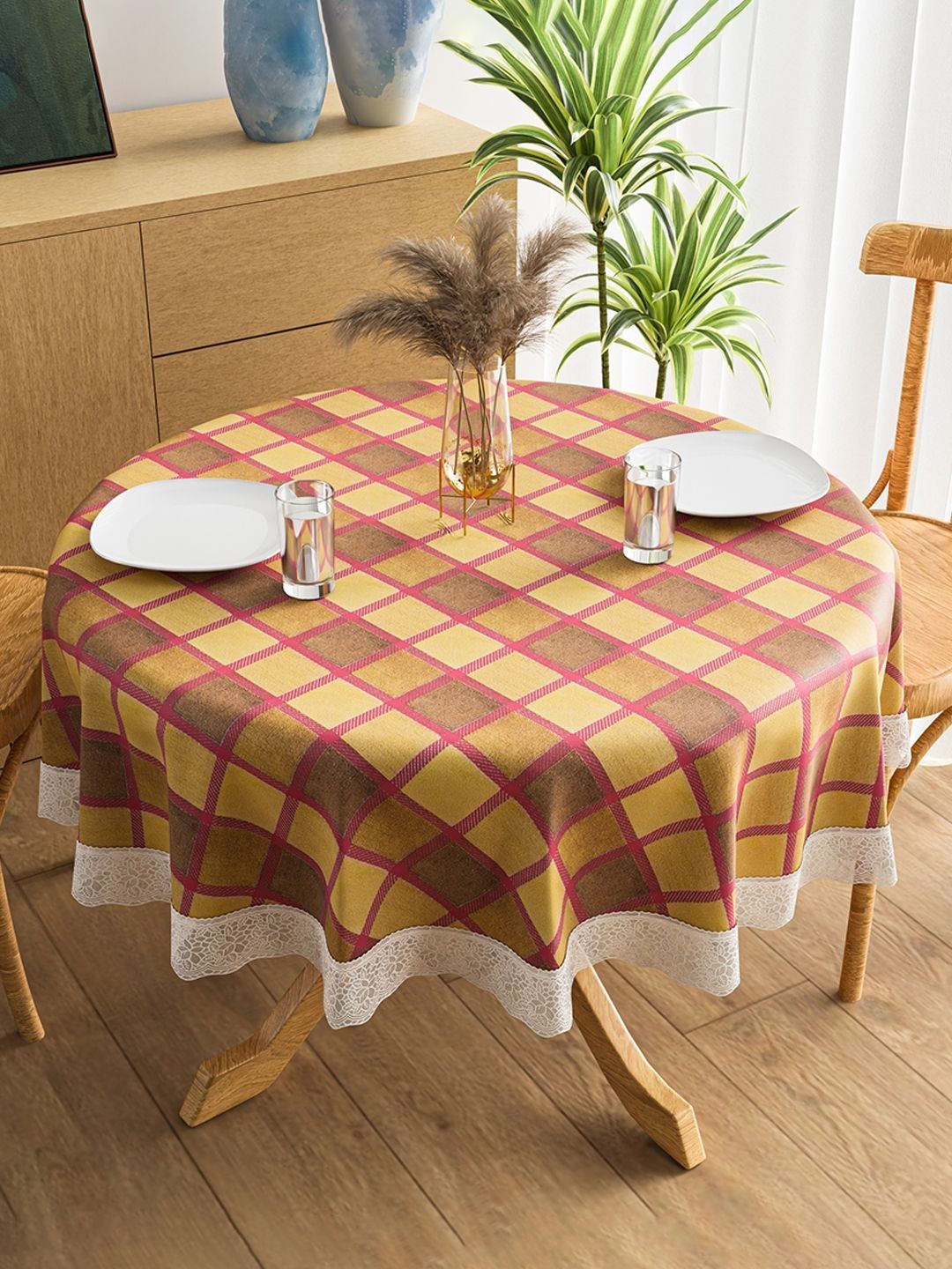 Kuber Industries Maroon Ethnic Motifs Anti-Slip Round 4-Seater Table Cover-picture-53
