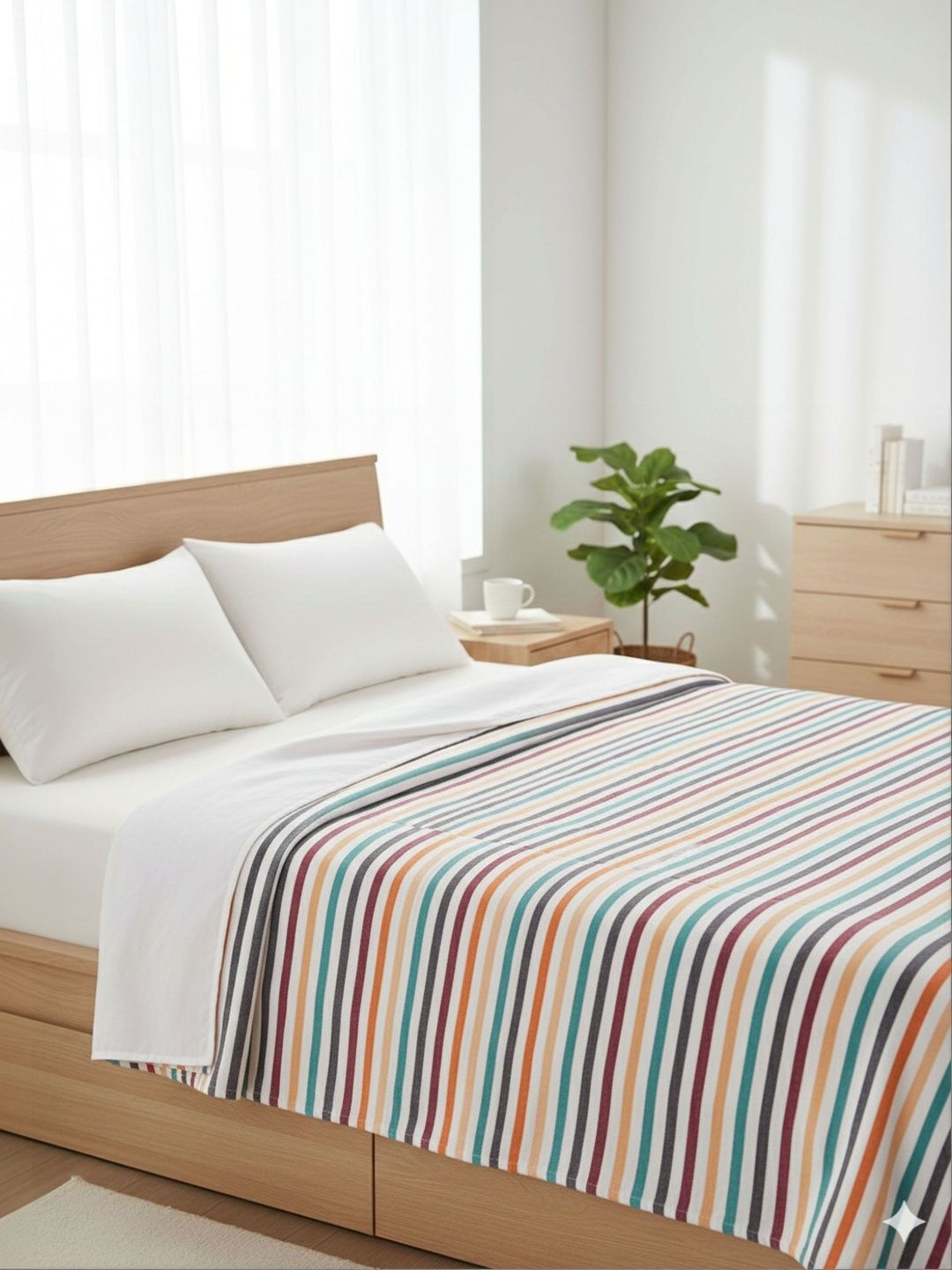 Tharunsha Elite White & Yellow Striped Pure Cotton Reversible 200 GSM AC Room Blanket-image-13