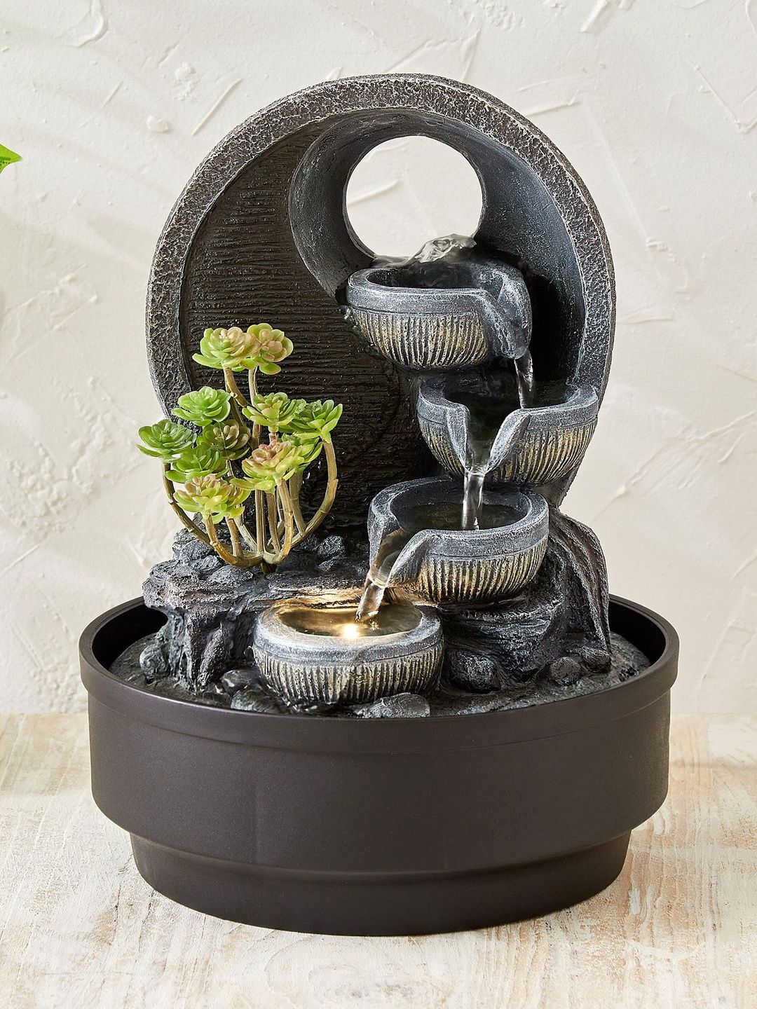 Home Centre Corsica Alpine Grey & Black Zen Polyresin Diya Water Fountain-image-14