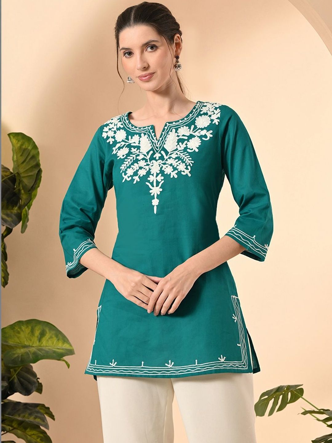 Akshatani Floral Embroidered V-Neck Kurti-image-18