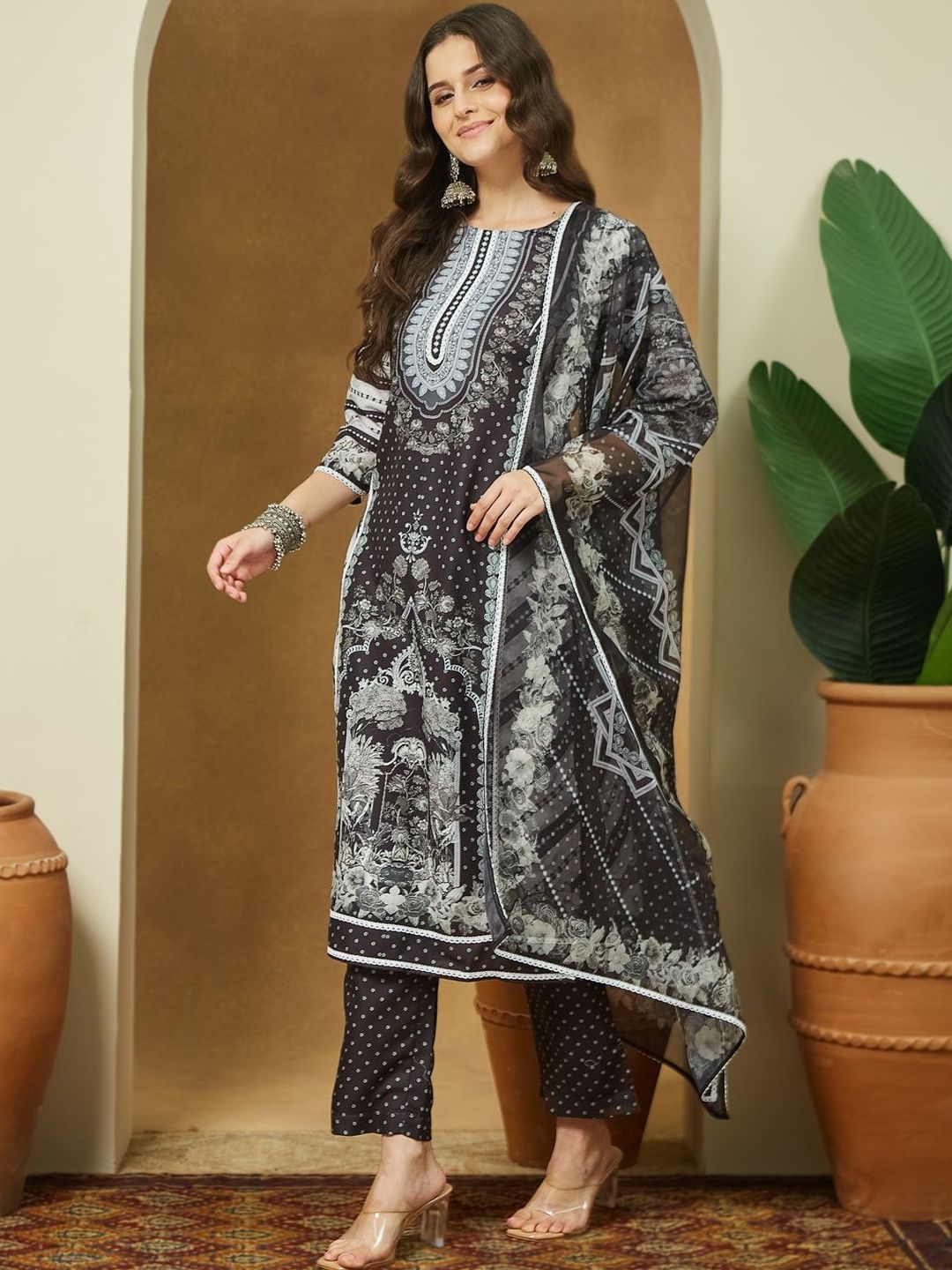 Janasya Women Ethnic Motifs Printed Regular Kurta with Palazzos & With Dupatta-picture-24