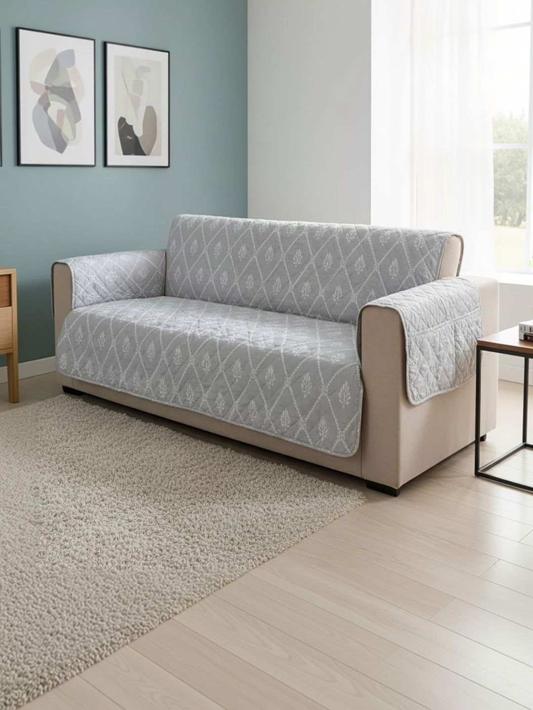 HOUSE OF QUIRK Three Seater Polyester Sofa Mat Anti-Slip, Water-Resistant Mat With Arm-image-20