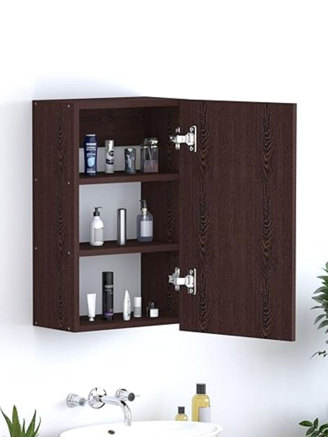 Furniwud Brown Bathroom Cabinet Rectangular Wall Mirror