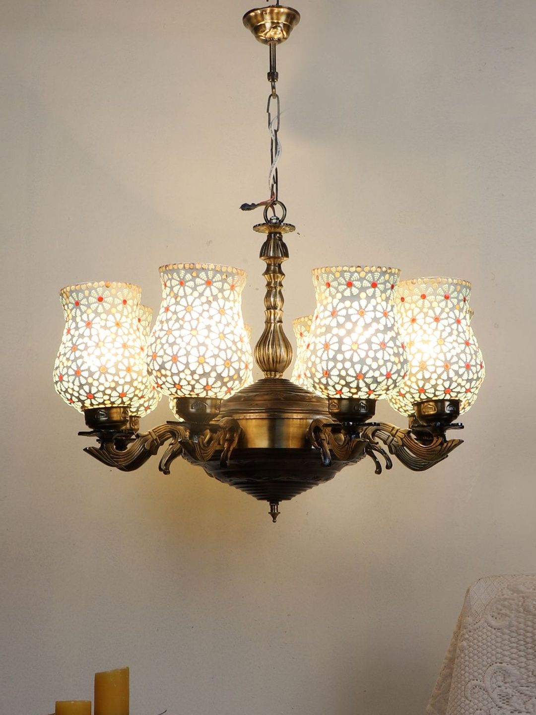 Aura Gold Toned & White Textured Ceiling Lamp-image-21