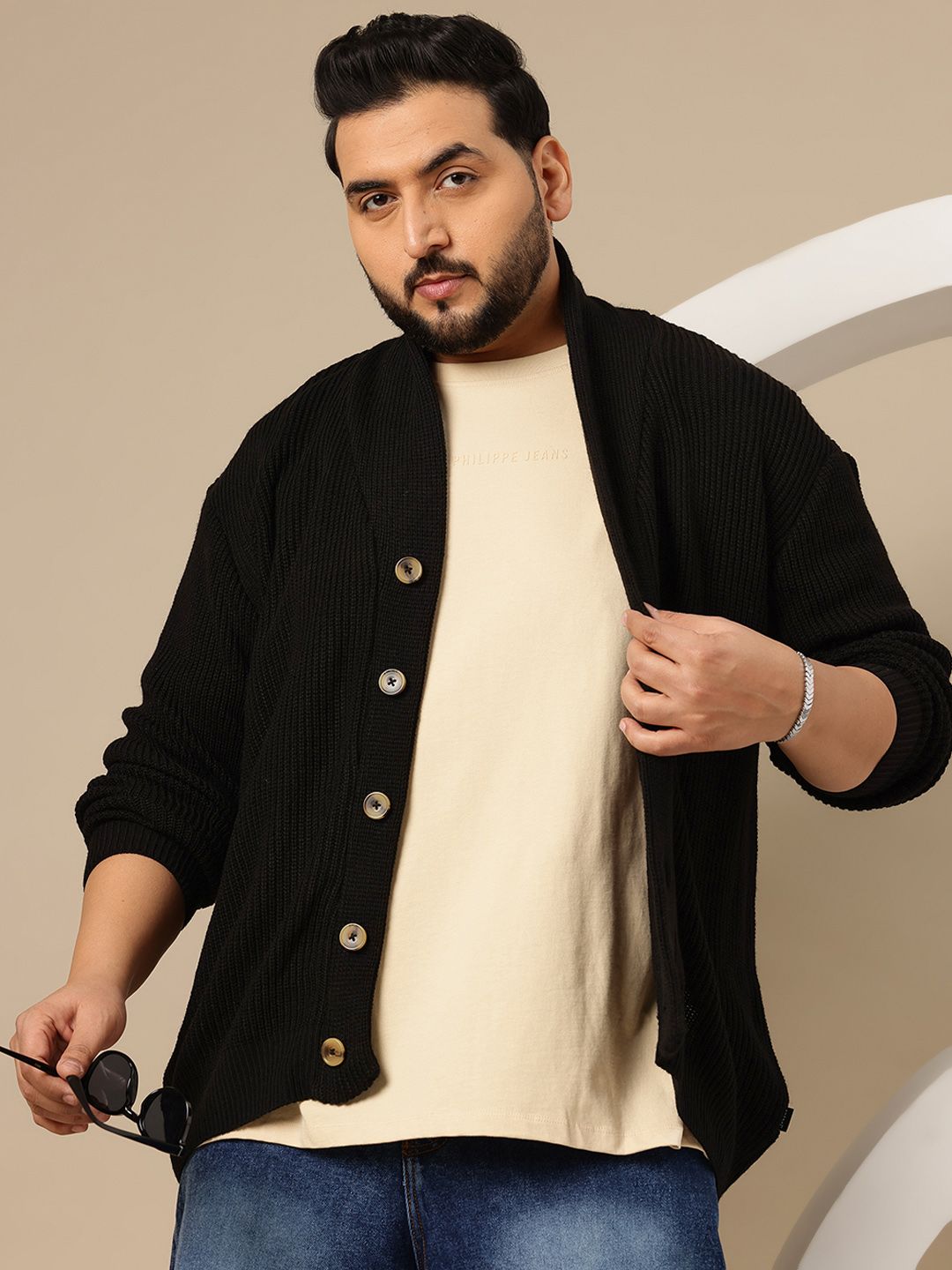 Sztori Plus Size Ribbed V-Neck Cardigan-picture-15