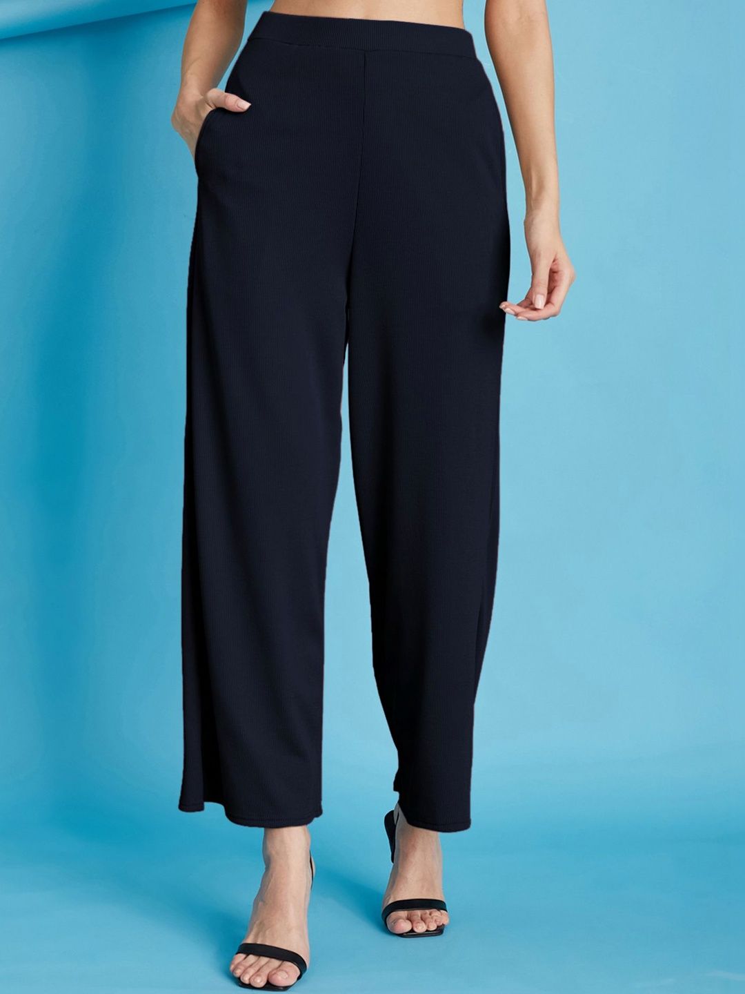 SZN Women Textured High-Rise Wrinkle Free Trousers-image-24