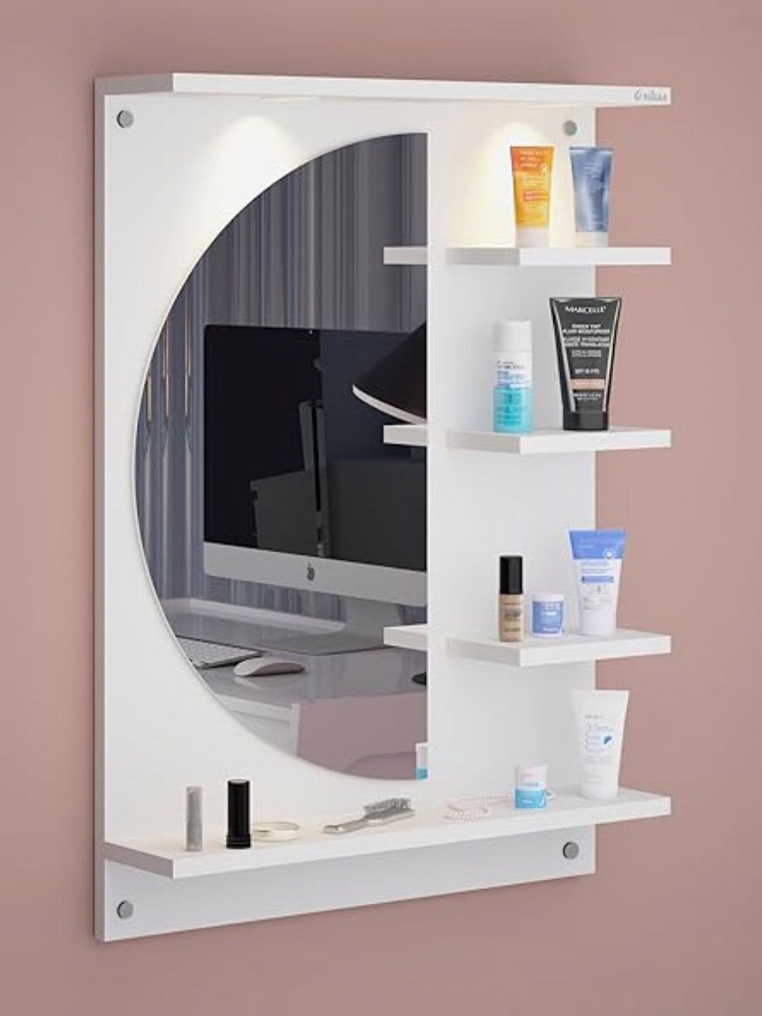 Furniwud Brown LED Moon-Shaped Dressing Wall Mirror-image-42