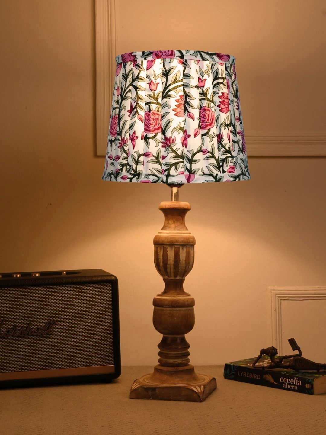 green girgit Multicoloured Printed Wood Frusturical Shaped Table Lamp with Bulb-picture-20