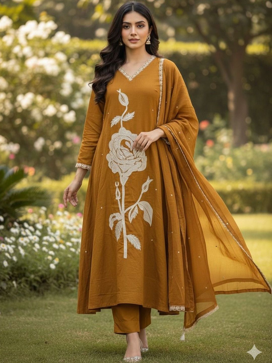 MILAAV Women Floral Embroidered Regular Thread Work Kurta with Trousers & With Dupatta-picture-33