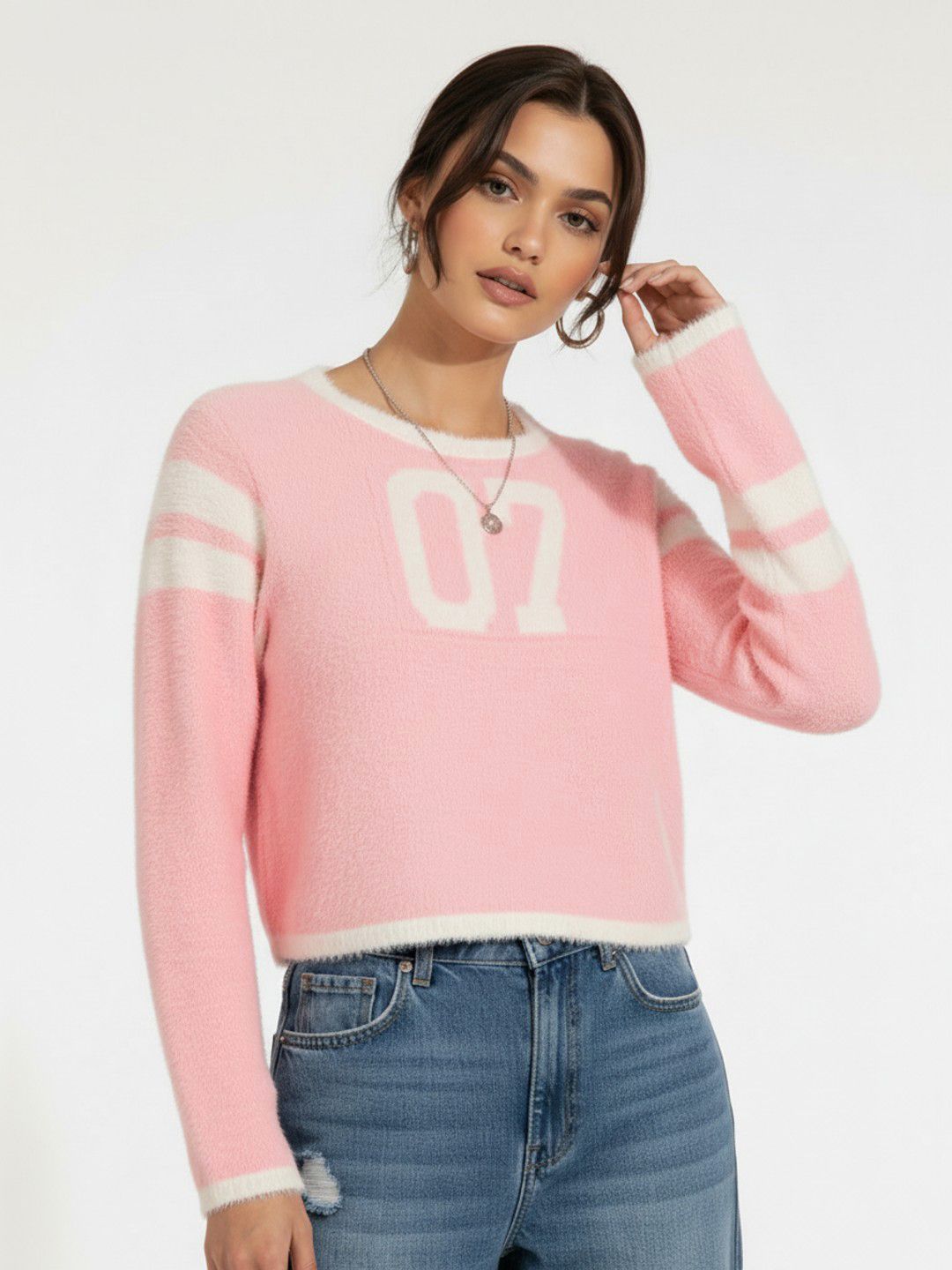 glitchez Alphanumeric Crop Pullover with Fuzzy Detail-picture-38