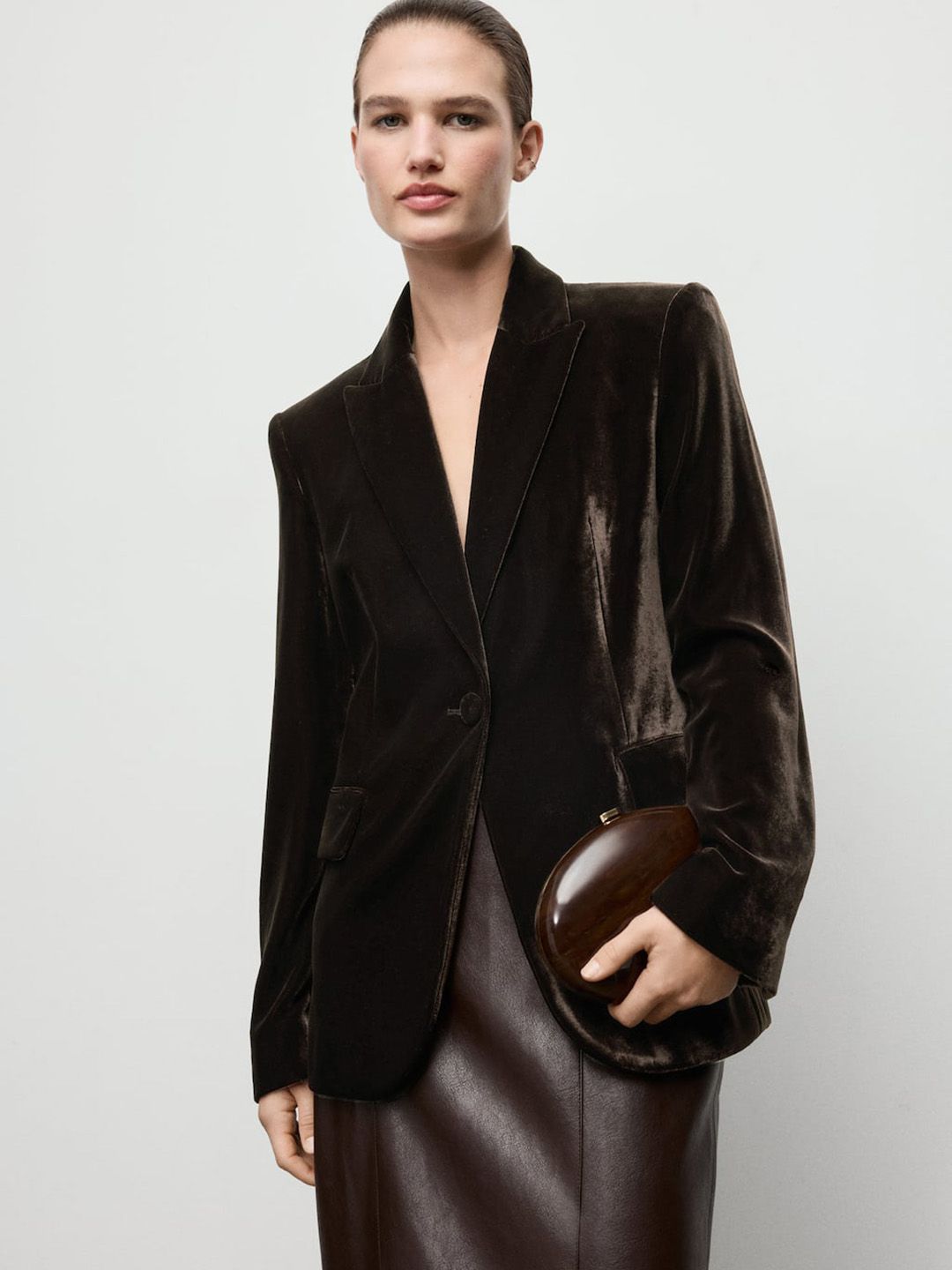MANGO Velvet Notched Lapel Double Breasted Overcoat-picture-20