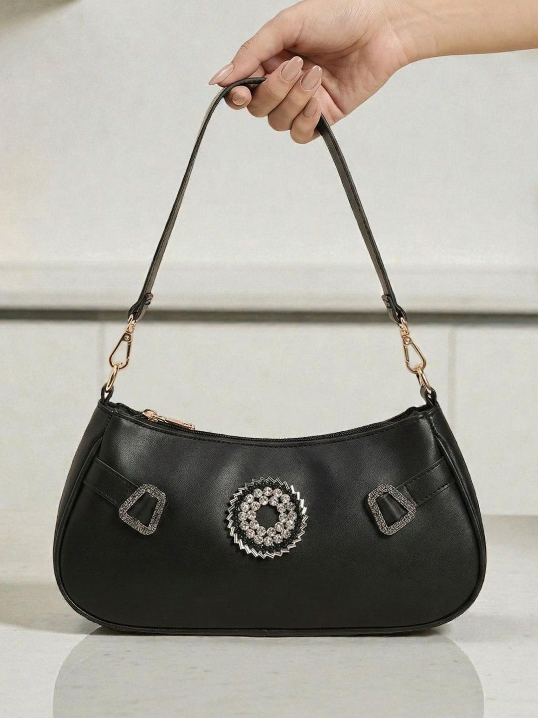 AshcrafZee Embellished PU Half Moon Shoulder Bag-picture-41