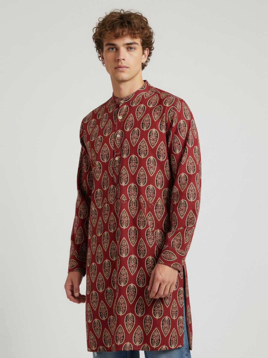 Anouk Rustic Ethnic Motifs Printed Band Collar Straight Kurta-picture-37