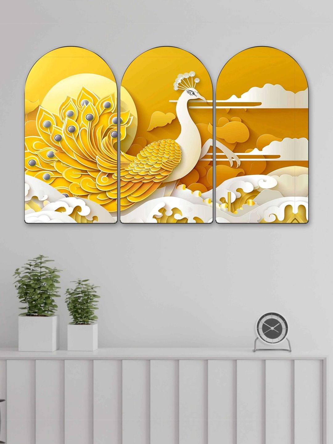 Myntra Elegant Homes Yellow Set of 3 Piece MDF Other Wall Paintings-picture-20