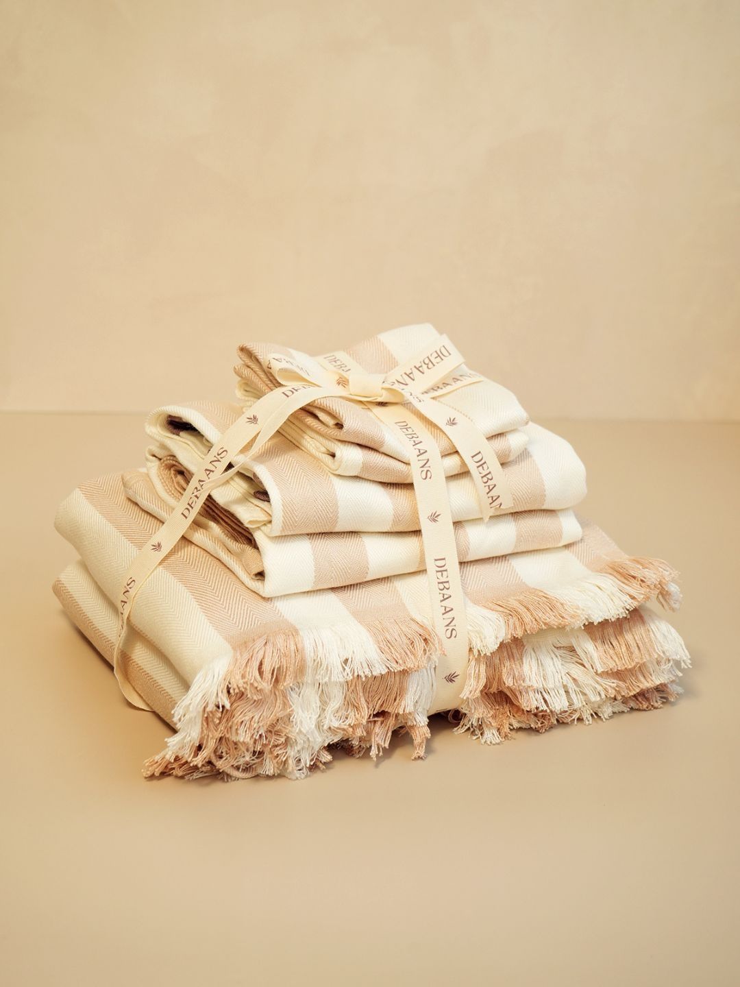 DEBAANS Cream-Coloured & White Striped Other 250 GSM Towel Set-image-14