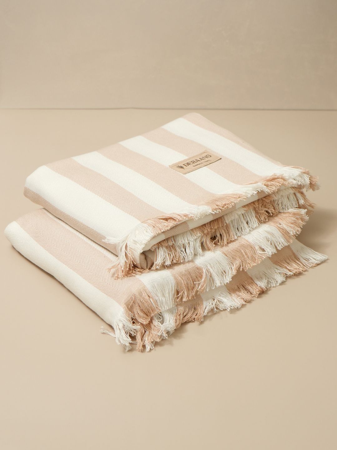 DEBAANS Beige & White 2 Piece Striped Other 250 GSM Towel Set-picture-36