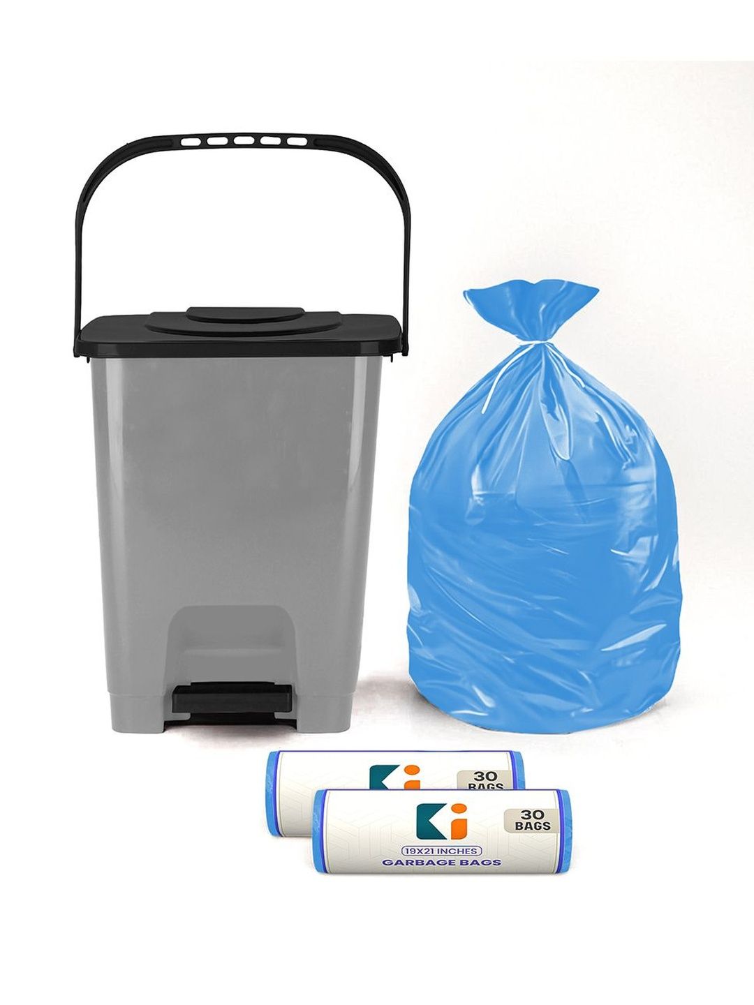 Kuber Industries Grey & Black Square Pedal Dustbin With 2 Roll-10L