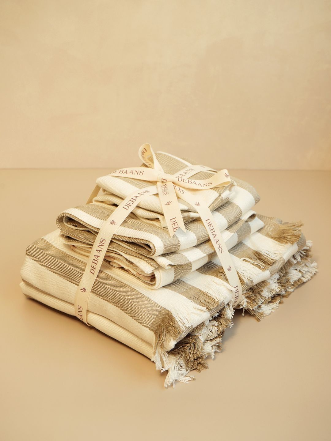 DEBAANS Olive Green & White Striped Other 250 GSM Towel Set