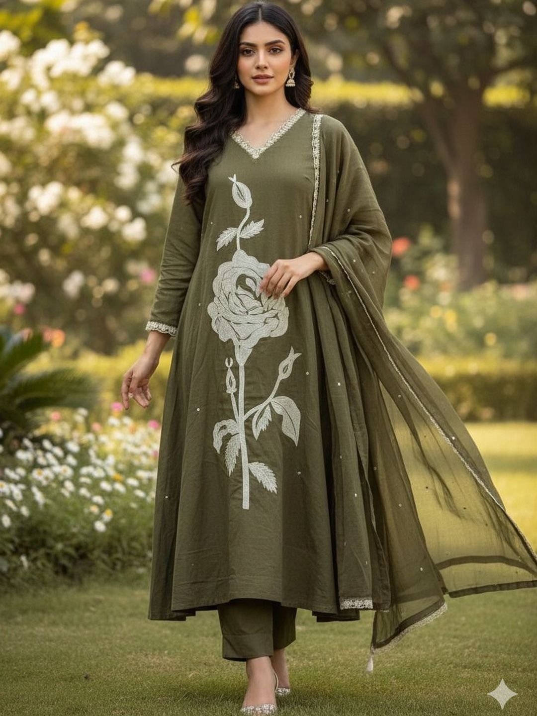 MILAAV Women Floral Embroidered Thread Work Kurta with Trousers & With Dupatta-picture-17