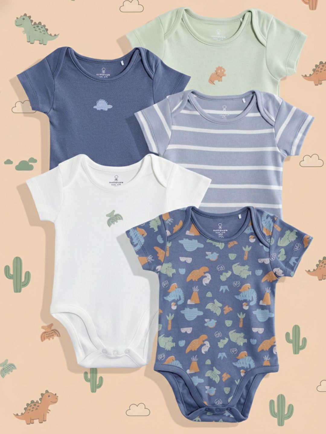 mothercare Infant Boys Pack Of 5 Pure Cotton Bodysuit-picture-41