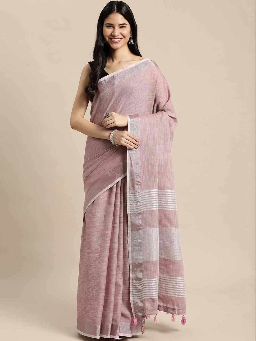 HERE&NOW Woven Design Linen Blend Fusion Saree-picture-41