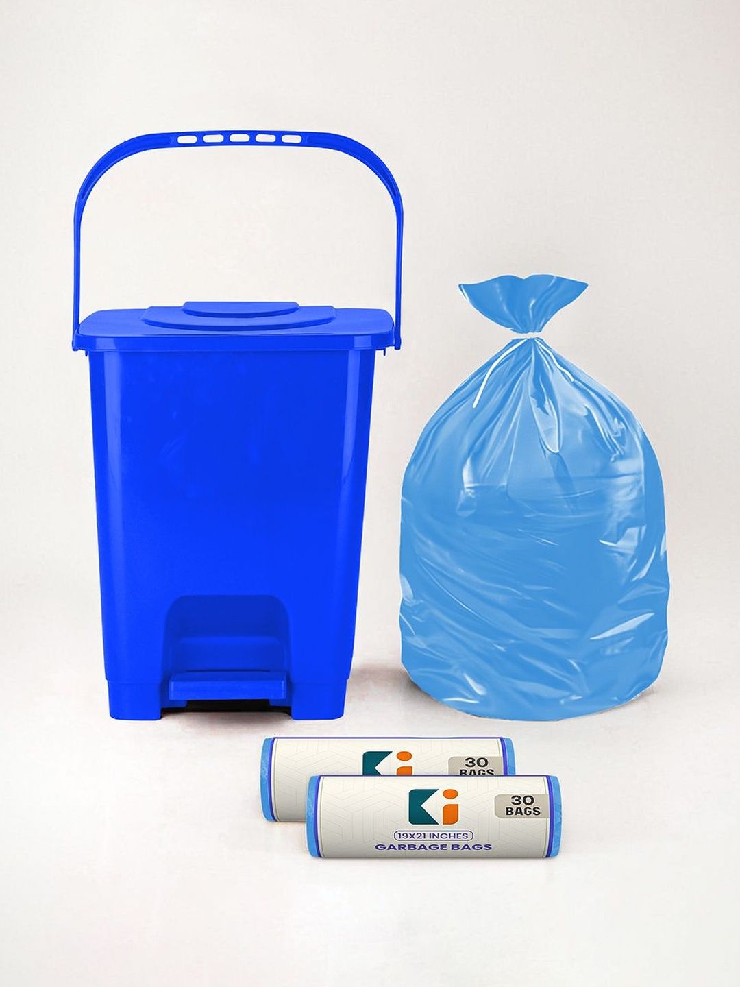 Kuber Industries Blue Square Pedal Dustbin With 2 Roll-10L