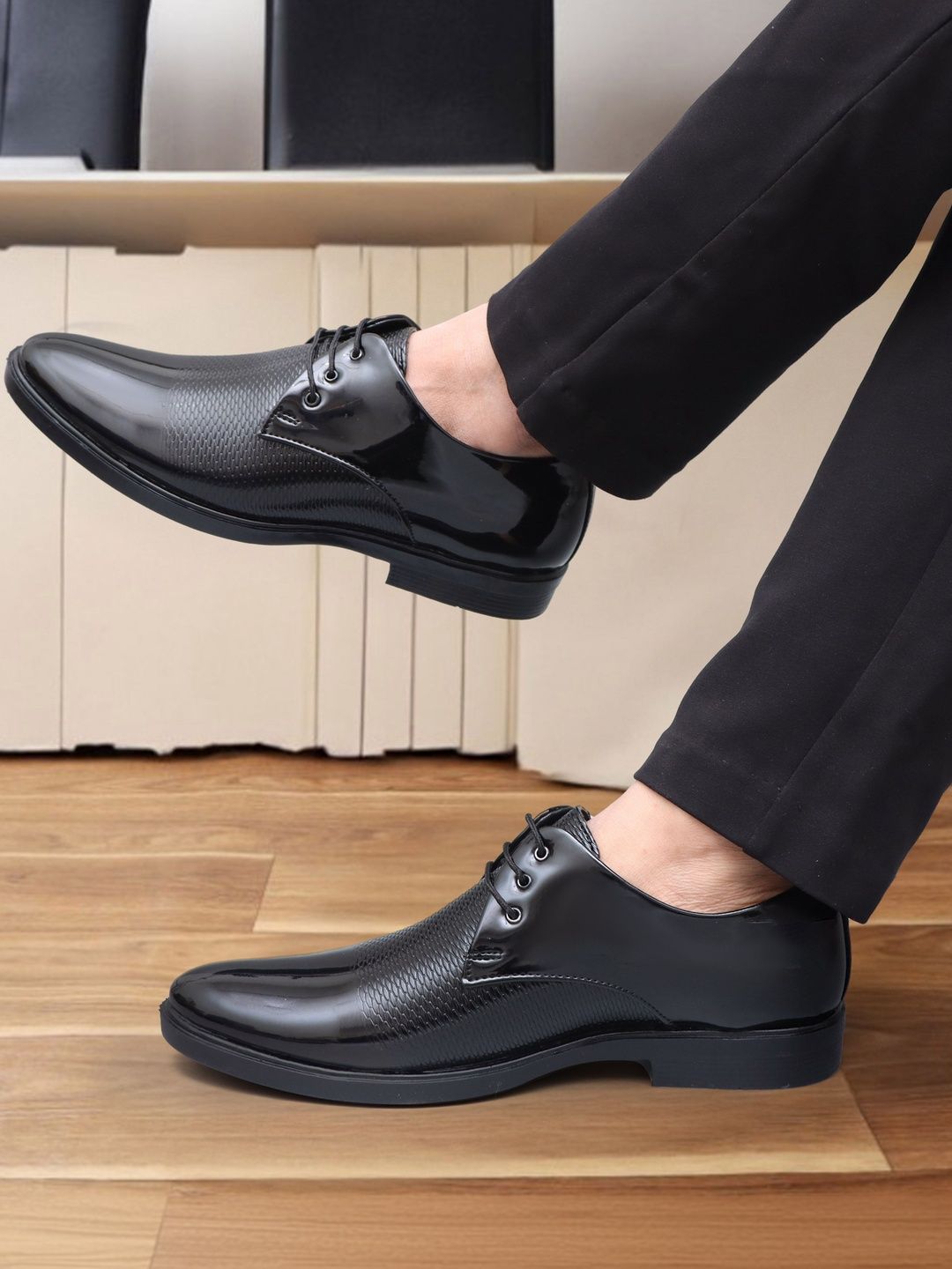 SHUAN Men Textured Round Toe Formal Derbys-picture-30