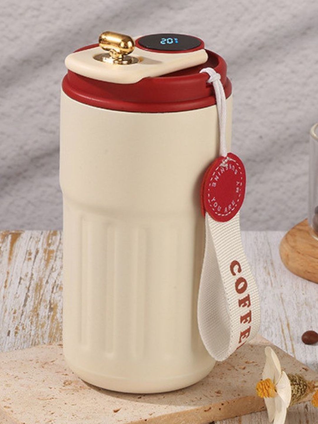 FAVRIA Red & Cream-Coloured Single Stainless Steel Solid Double Wall Vacuum Water Bottle