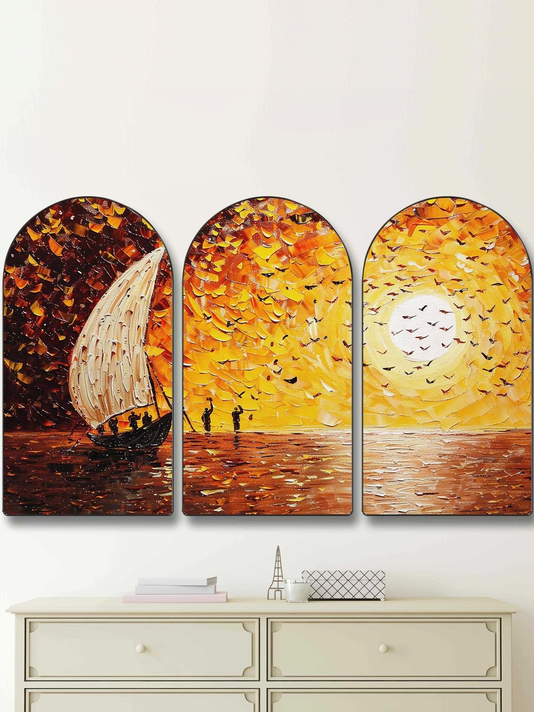 Myntra Elegant Homes Orange & Yellow Set of 3 Piece MDF Other Wall Paintings-picture-31