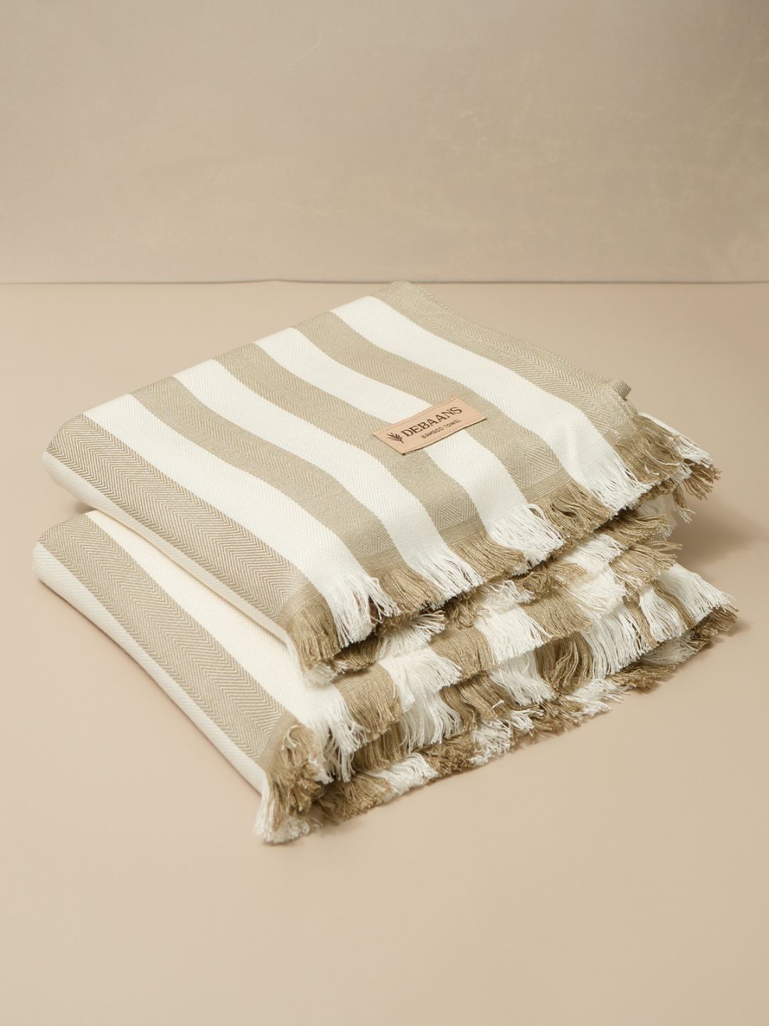 DEBAANS Olive Green & White 2 Piece Striped Other 250 GSM Towel Set-picture-10