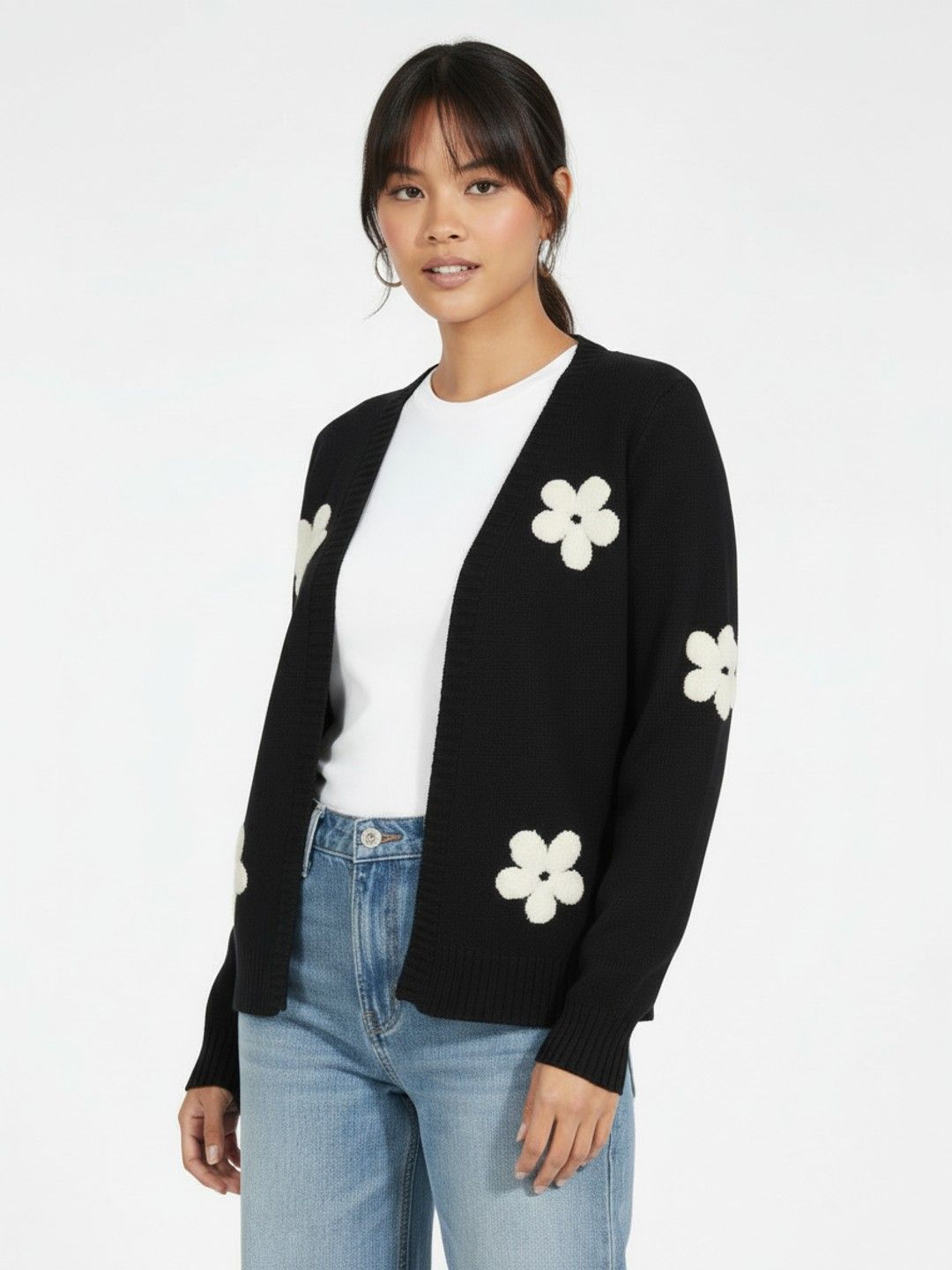 glitchez Floral Applique Front Open Sweater-picture-20