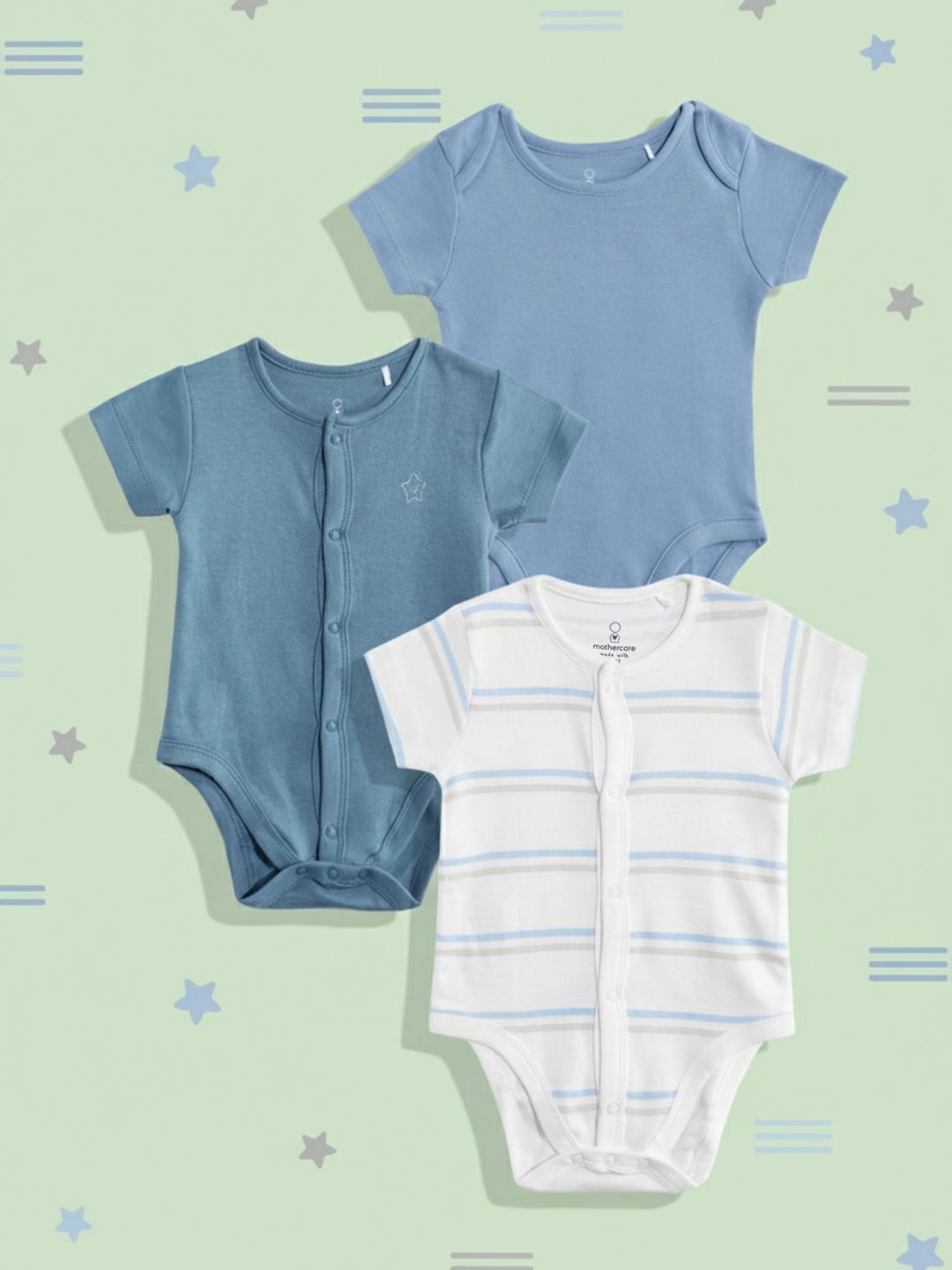 mothercare Infant Boys Pack Of 3 Pure Cotton Bodysuit