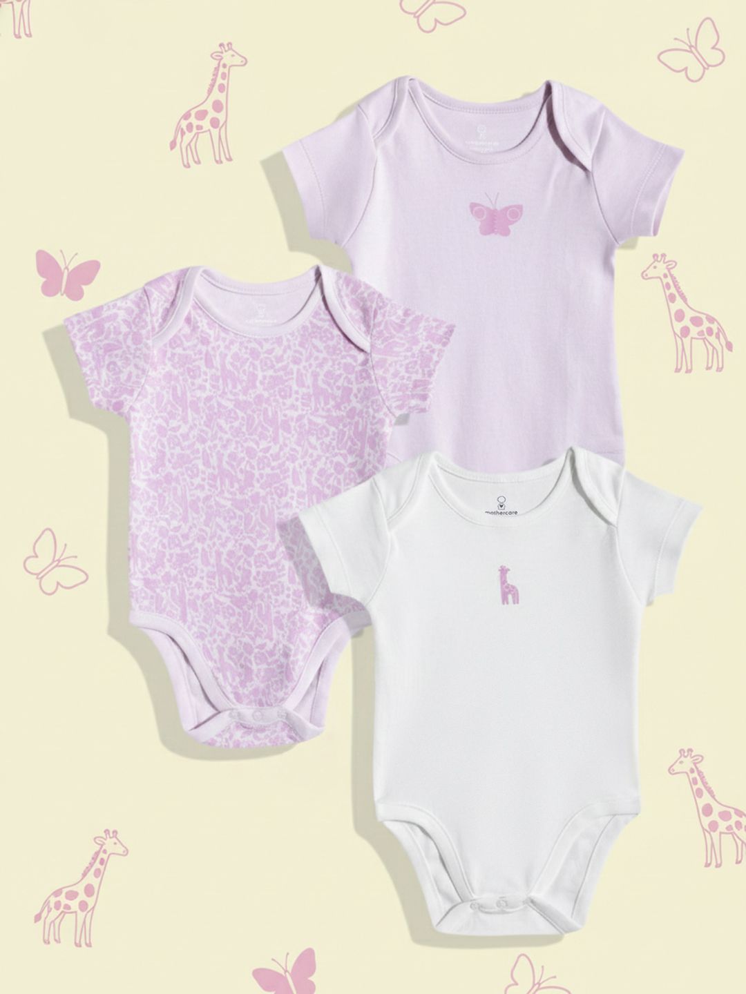 mothercare Infant Girls Pack Of 3 Printed Pure Cotton Bodysuit-picture-39
