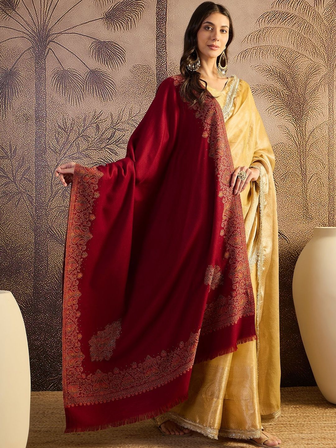 Sangria Ethnic Motifs Woven Design Shawl-picture-29