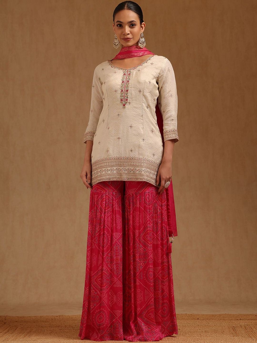 Soch Women Ethnic Motifs Embroidered Regular Thread Work Kurta with Sharara & With Dupatta-image-27