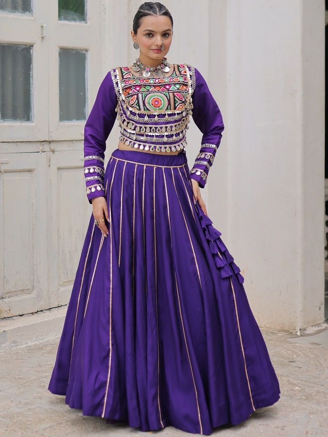 Livewear Embellished Mirror Work Ready to Wear Lehenga &-image-46