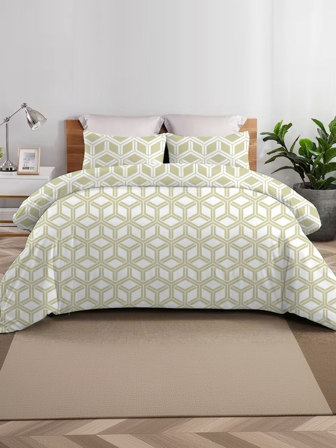 Sleeping Owls Beige & White Geometric Heavy Winter 400 GSM Comforter-image-16