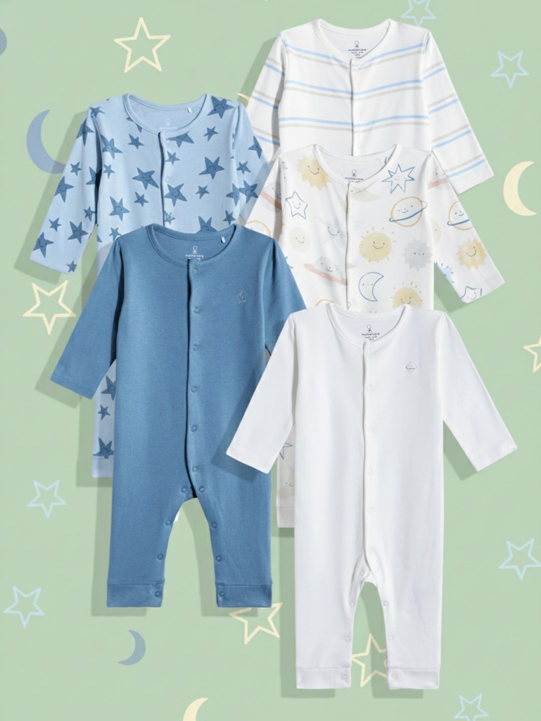 mothercare Infant Boys Pack Of 5 Pure Cotton Rompers-image-28