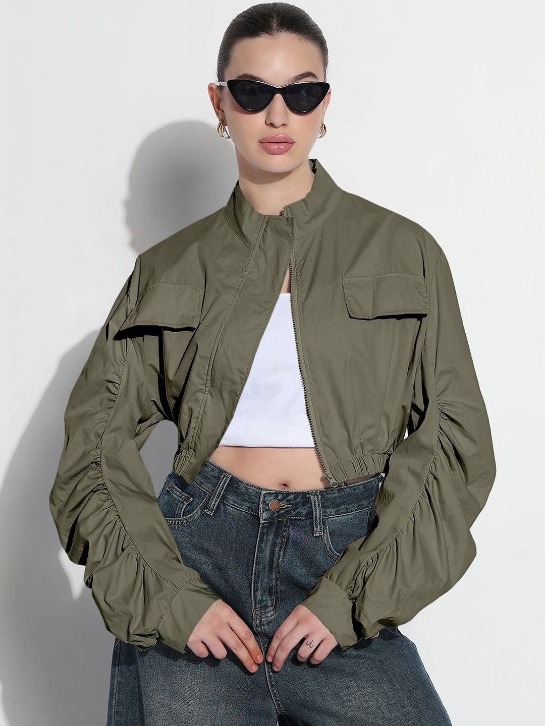SHOWOFFFF Women Lightweight Crop Bomber Jacket-image-26