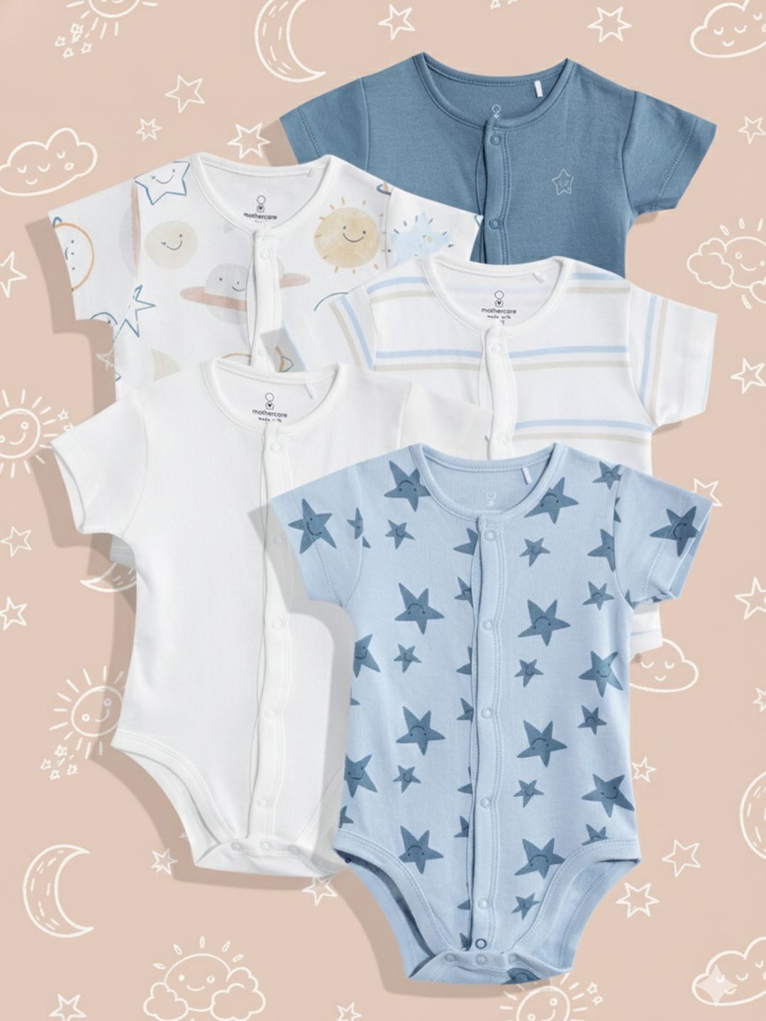 mothercare Infant Boys Pack Of 5 Pure Cotton Bodysuit