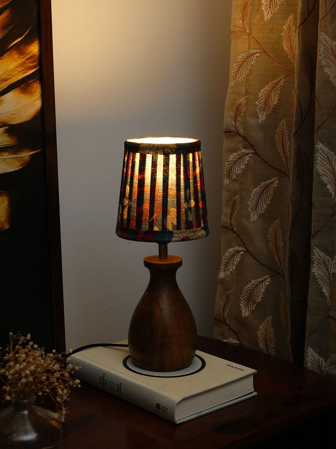 green girgit Multicoloured Printed Wood Frusturical Shaped Table Lamp with Bulb-picture-24