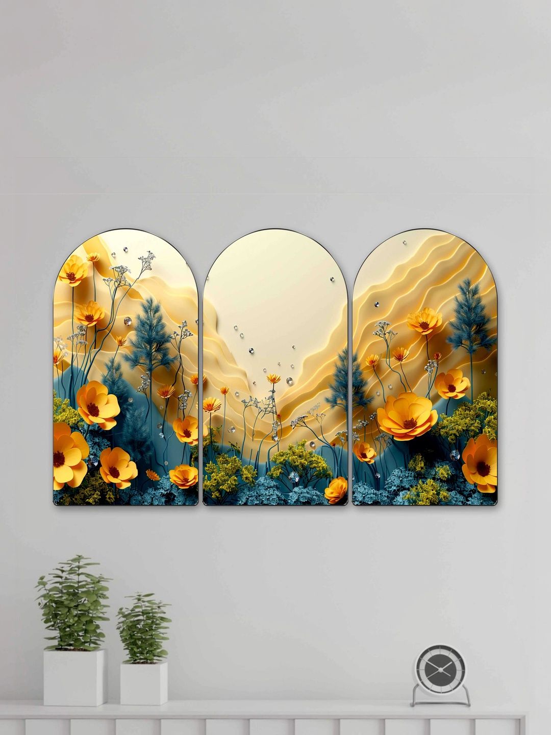 Myntra Elegant Homes Yellow Set of 3 Piece MDF Other Wall Paintings-picture-21