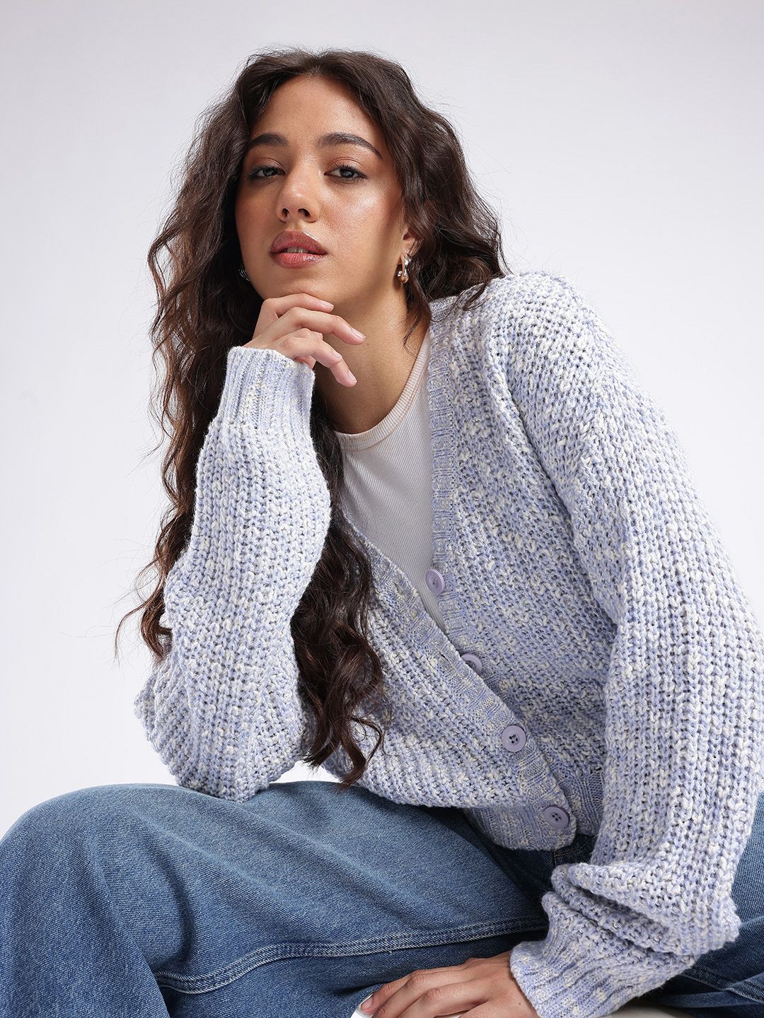 glitchez Oversized Self Design Knitted Cardigan Sweater-picture-39