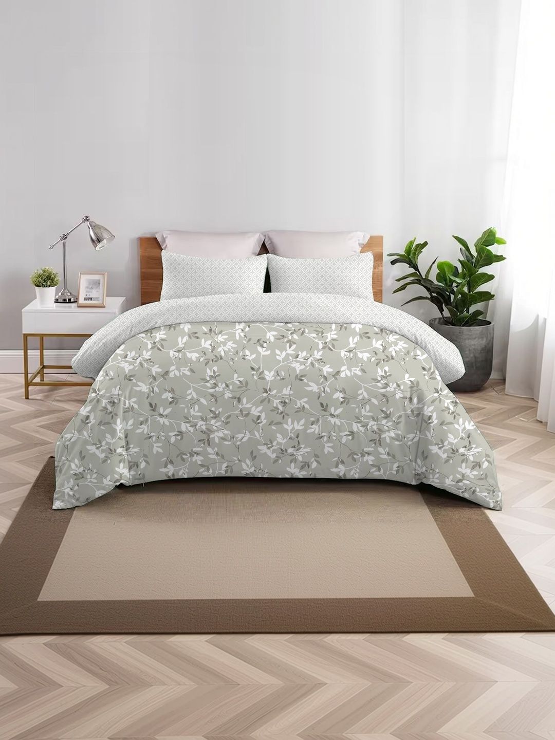 Sleeping Owls Grey & Grey Floral Heavy Winter 400 GSM Comforter-picture-15