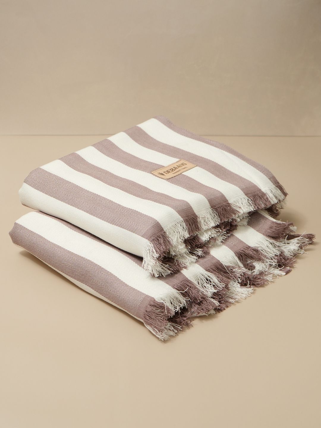 DEBAANS Purple & Cream-Coloured 2 Pieces Striped Bamboo 250 GSM Towel Set-picture-46