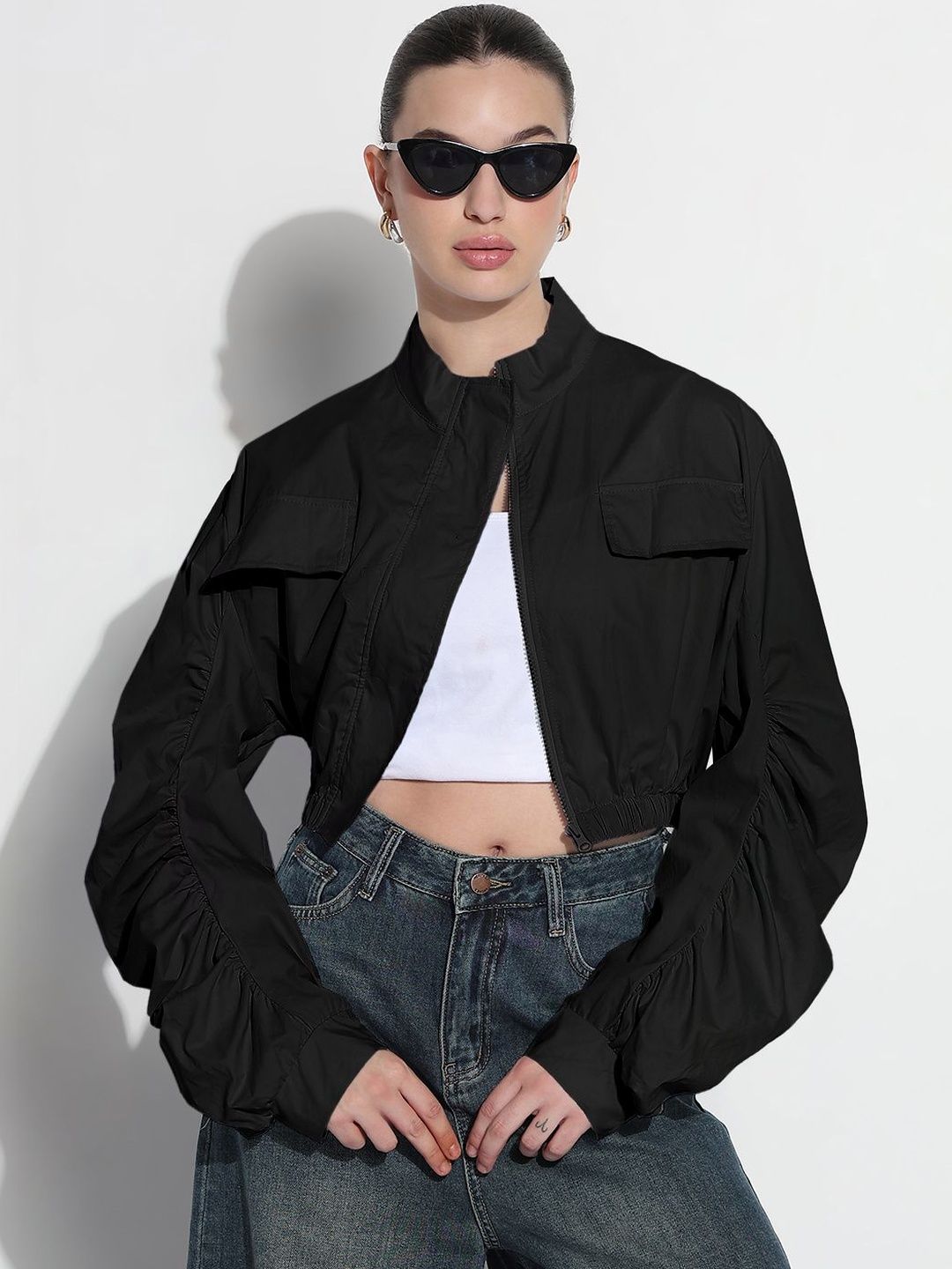 SHOWOFFFF Women Lightweight Crop Bomber Jacket-picture-26