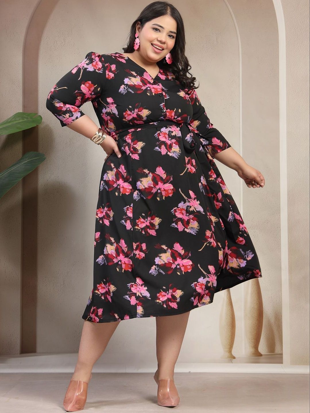 plusS Floral Print Fit & Flare Midi Dress-picture-12