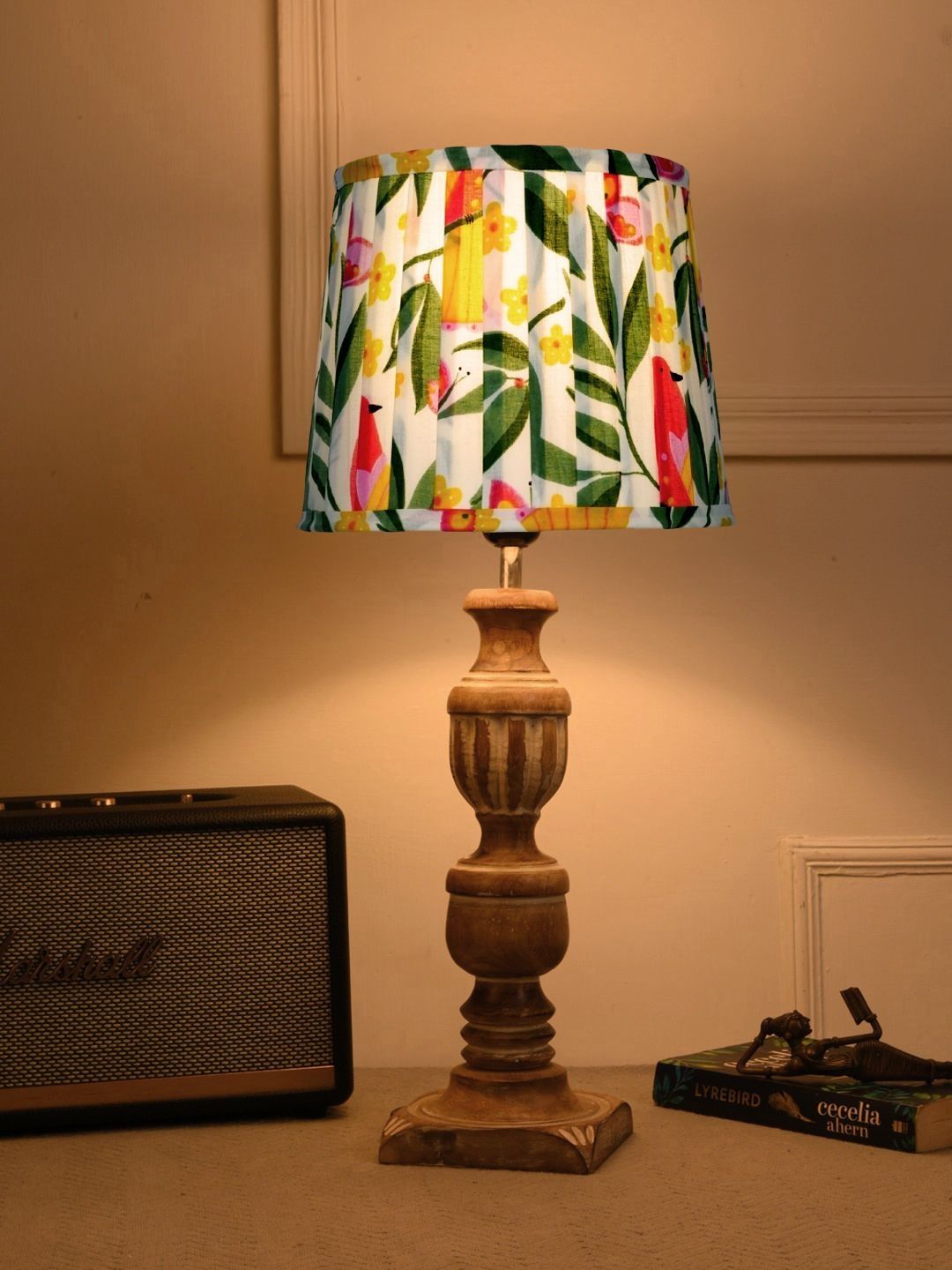 green girgit Multicoloured Printed Wood Frusturical Shaped Table Lamp with Bulb-picture-19